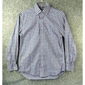 Vineyard Vines Whale Shirt Sz S Men's Long Sleeve Plaid Blue Pink 100% Cotton